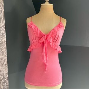 Bebe Y2K Pink Barbiecore Tank Top w/ Flowy Chiffon Bow Adjustable Straps M
